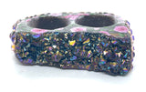 Rainbow Pink Rose Print & Rhinestone Double Finger Ring size 11.5/12