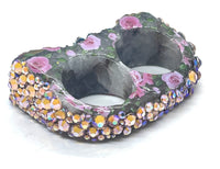 Rainbow Pink Rose Print & Rhinestone Double Finger Ring size 11.5/12
