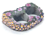Rainbow Pink Rose Print & Rhinestone Double Finger Ring size 11.5/12