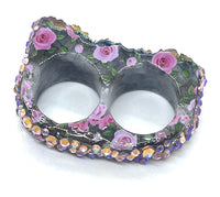 Rainbow Pink Rose Print & Rhinestone Double Finger Ring size 11.5/12
