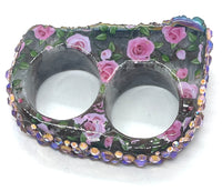 Rainbow Pink Rose Print & Rhinestone Double Finger Ring size 11.5/12