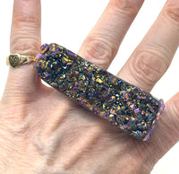 Rainbow Pink Rose Print & Rhinestone Double Finger Ring size 11.5/12