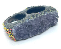 Amethyst and Floral/Butterfly Print & Rhinestone Double Finger Ring size 11.5/12
