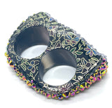 Amethyst and Floral/Butterfly Print & Rhinestone Double Finger Ring size 11.5/12