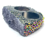 Amethyst and Floral/Butterfly Print & Rhinestone Double Finger Ring size 11.5/12