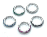 Silver Pave rhinestone stack rings, Assorted Colors sz 5