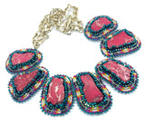Hand Beaded Tribal Red Jasper Statement Necklace with Chain