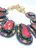 Hand Beaded Tribal Red Jasper Statement Necklace with Chain