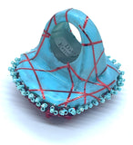 Hand Beaded Red Jasper Red & Aqua Multicolor Laser Motif Ring  sz 6