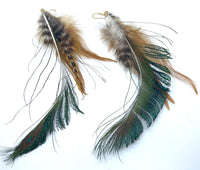 Long Natural Iridescent Feather Boho Statement Earrings