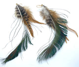 Long Natural Iridescent Feather Boho Statement Earrings