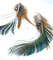 Long Natural Iridescent Feather Boho Statement Earrings