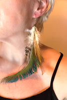 Long Natural Iridescent Feather Boho Statement Earrings