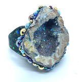 Halo Agate & Amethyst Geode Half Statement Ring size 10