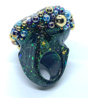 Halo Agate & Amethyst Geode Half Statement Ring size 10