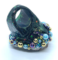 Halo Agate & Amethyst Geode Half Statement Ring size 10
