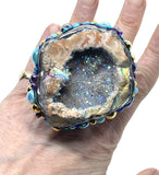 Halo Agate & Amethyst Geode Half Statement Ring size 10