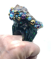 Halo Agate & Amethyst Geode Half Statement Ring size 10