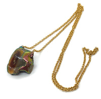 Insane Double Sided Natural Opal and Gold Color Shifting Glitter Pendant Necklace