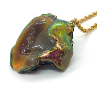 Insane Double Sided Natural Opal and Gold Color Shifting Glitter Pendant Necklace