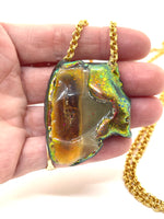 Insane Double Sided Natural Opal and Gold Color Shifting Glitter Pendant Necklace