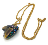 Insane Double Sided Natural Opal and Gold Color Shifting Glitter Pendant Necklace