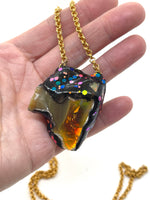 Insane Double Sided Natural Opal and Gold Color Shifting Glitter Pendant Necklace