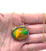 Amazing Aura Opal Wood Aurora Borealis Fire Necklace