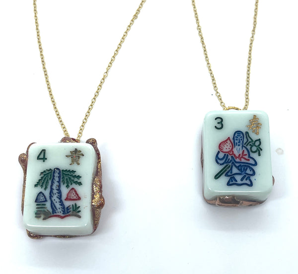 Vintage Bakelite Mah Jong FLOWER Tile Pendant Necklace