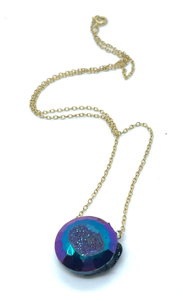 Lovely Dainty Round Faceted Disco Ball Druzy Layering Necklace