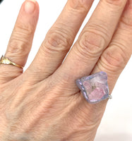 Silver Pink Quartz Cluster Solitaire Ring sz 8/9