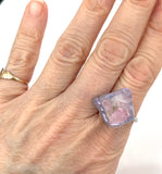 Silver Pink Quartz Cluster Solitaire Ring sz 8/9