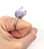 Silver Pink Quartz Cluster Solitaire Ring sz 8/9
