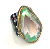 Halo Agate Geode Half Statement Ring size 9
