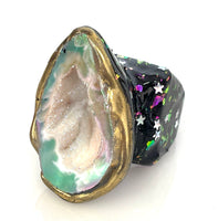 Halo Agate Geode Half Statement Ring size 9