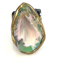 Halo Agate Geode Half Statement Ring size 9