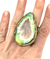 Halo Agate Geode Half Statement Ring size 9