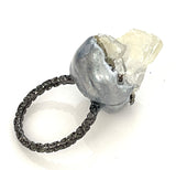 Gunmetal Pyrite Quartz Cluster Solitaire Ring sz 7/8