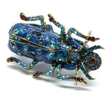 "BUG OFF" Vintage Inspired Enamel & Rhinestone Two Finger Beetle Ring sz 11/12