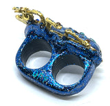 "BUG OFF" Vintage Inspired Enamel & Rhinestone Two Finger Beetle Ring sz 11/12