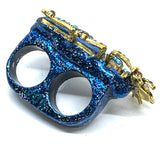 "BUG OFF" Vintage Inspired Enamel & Rhinestone Two Finger Beetle Ring sz 11/12