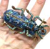 "BUG OFF" Vintage Inspired Enamel & Rhinestone Two Finger Beetle Ring sz 11/12