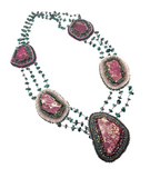 Hand Beaded Magenta Jasper with Green & Magenta Tribal Malachite Statement Necklace