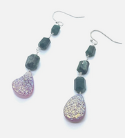 Faceted Emerald And Druzy Dangle Earrings
