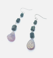 Faceted Emerald And Druzy Dangle Earrings