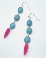 Turquoise And Pink Chalcedony Dangle Earrings