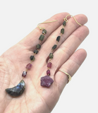 Watermelon Tourmaline Star & Moon Dangle Earrings
