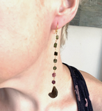Watermelon Tourmaline Star & Moon Dangle Earrings
