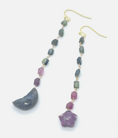 Watermelon Tourmaline Star & Moon Dangle Earrings