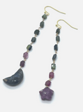 Watermelon Tourmaline Star & Moon Dangle Earrings
